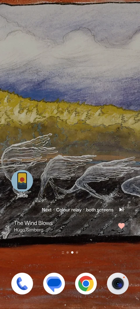 The Wind Blows by Hugo Simberg on an Android home screen, with the Taide widget