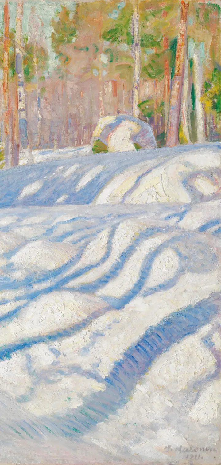 Taide setting a snowy forest painting as a phone's wallpaper
