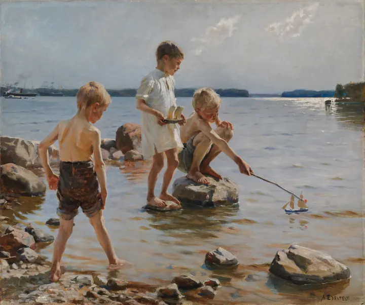 Boys Playing on the Shore (Children Playing on the Shore), by Albert Edelfelt