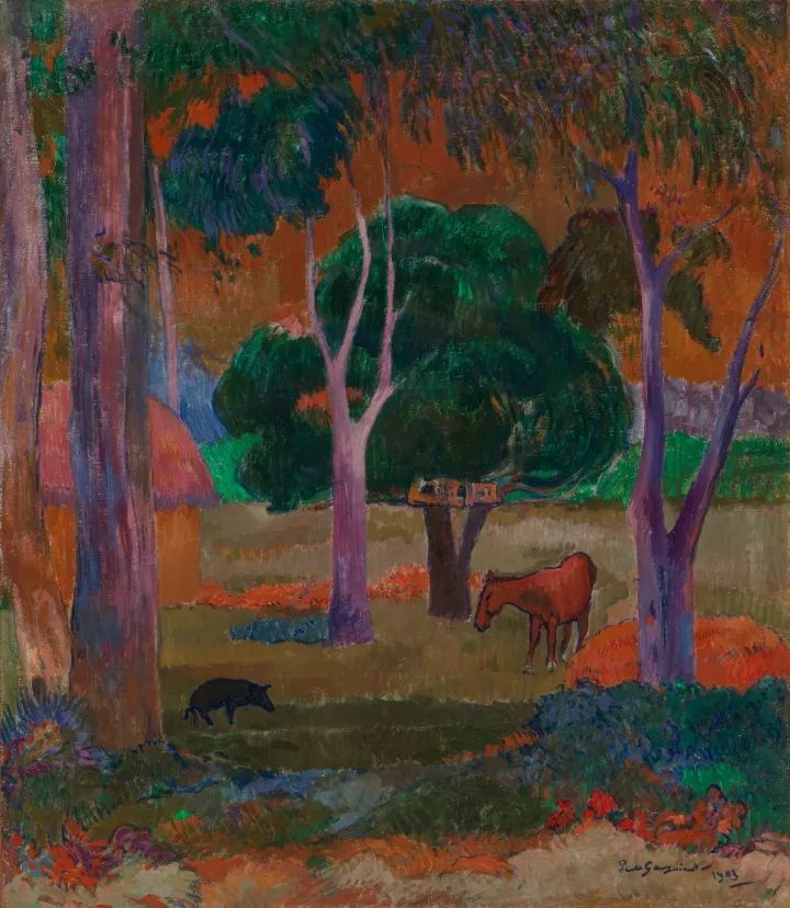 Landscape with a Pig and a Horse (Hiva Oa), by Paul Gauguin