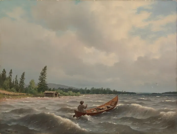 A Savo Boat on a Lake, by Ferdinand von Wright
