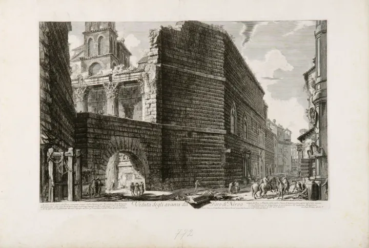The Ruins of the Forum of Nerva in Rome, from the series Vedute di Roma, by Giovanni Battista Piranesi