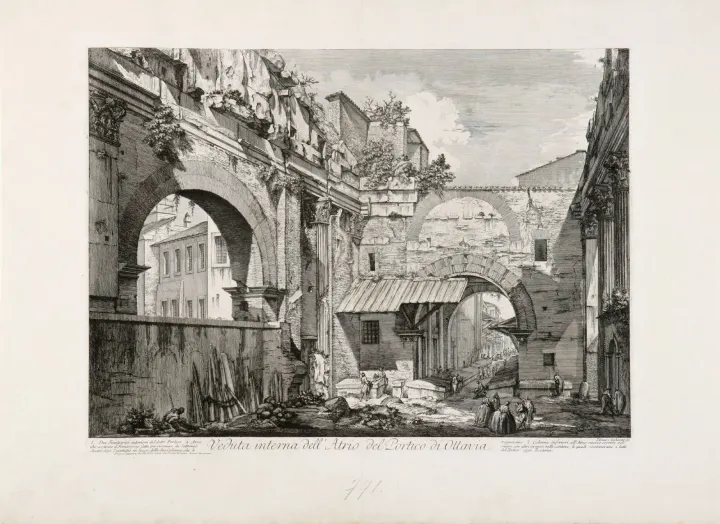 View of the atrium of the Porticus Octavia, från serien Vedute di Roma, by Giovanni Battista Piranesi