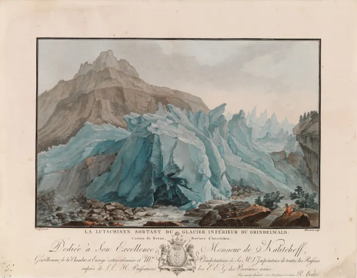 The Lütschine River Issuing from the Lower Grindelwald Glacier, by Charles-Melchior Descourtis
