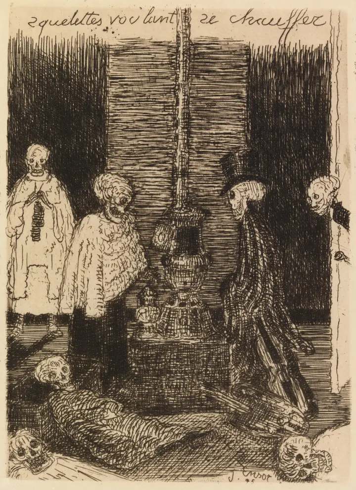 Skeletons warming themselves, by James Ensor