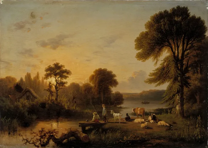 Landscape, Cattle and People, by Honoré-Gaspard Delaroche