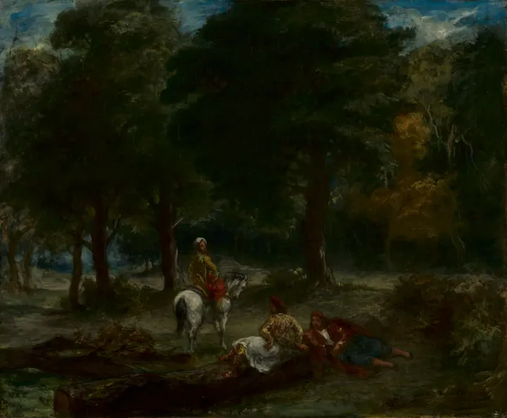 Greek Cavalry Men Resting in Forest, by Eugène Delacroix