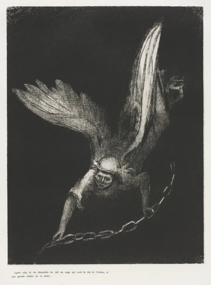 And I Saw an Angel Coming Down from Heaven, Having the Key of the Bottomless Pit and a Great Chain in His Hand, by Odilon Redon