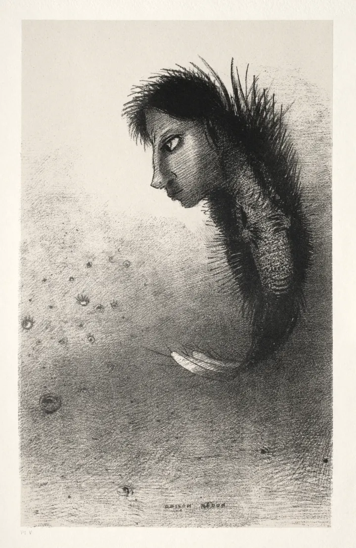 Then There Appears a Singular Being, Having the Head of a Man on the Body of a Fish, by Odilon Redon