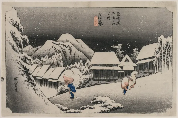 Evening Snow at Kambara (number sixteen of the series Fifty-three Stations of the Tokaido), by Utagawa Hiroshige
