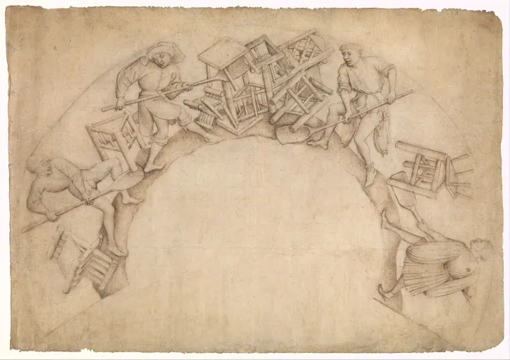Men Shoveling Chairs (Scupstoel), by Vranke van der Stockt