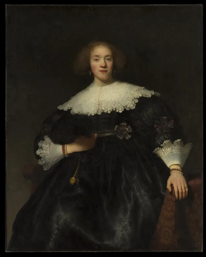 Portrait of a Young Woman with a Fan, by Rembrandt (Rembrandt van Rijn)