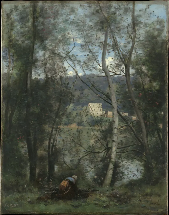 A Woman Gathering Faggots at Ville-d'Avray, by Camille Corot