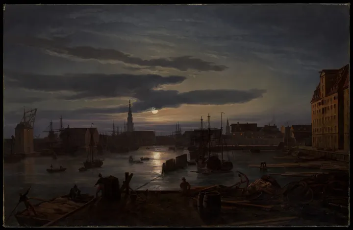 Copenhagen Harbor by Moonlight, by Johan Christian Dahl